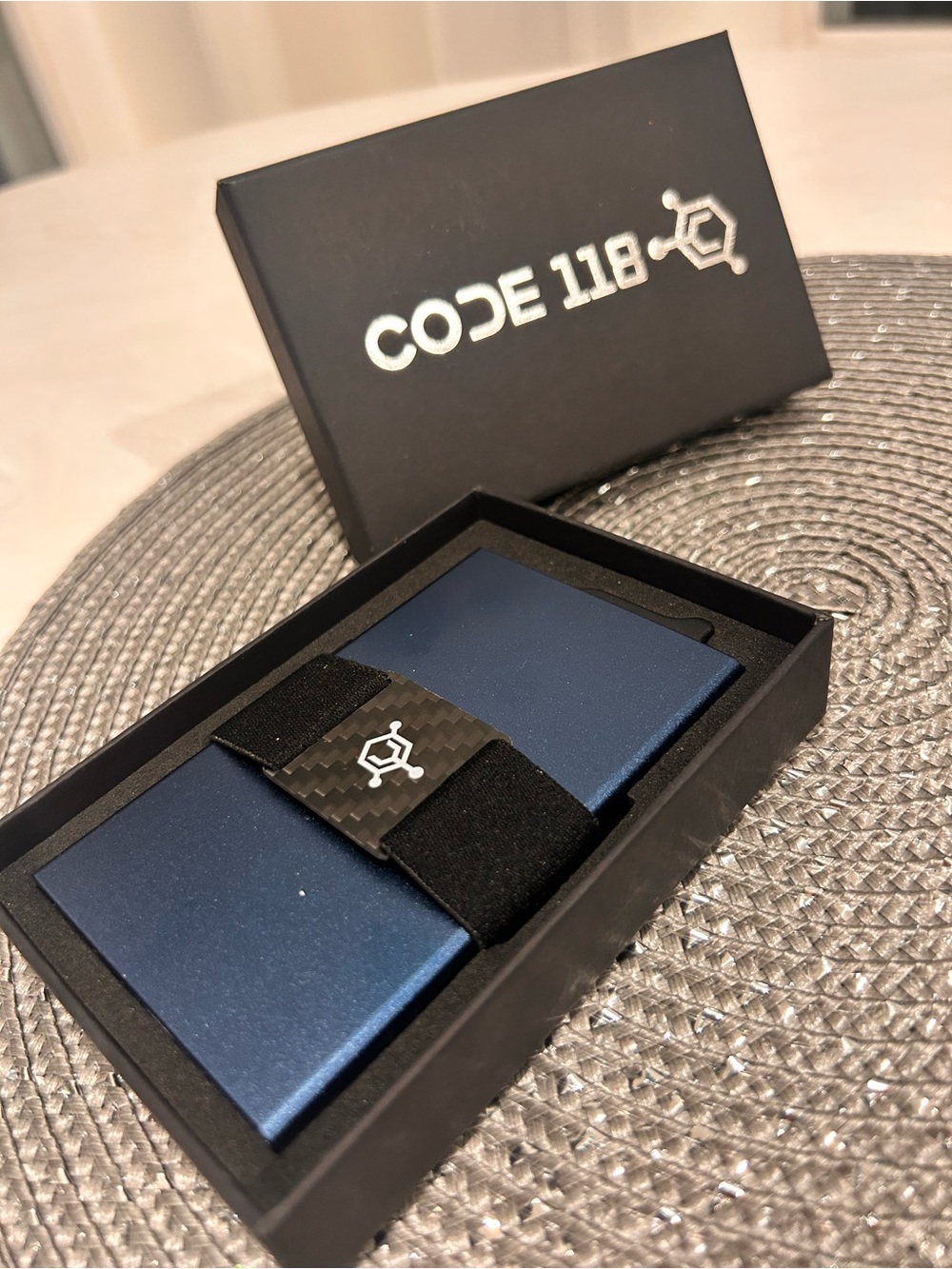 Pacific Blue CODE 118 Minimalist Wallet RFID Card w elastic strap
